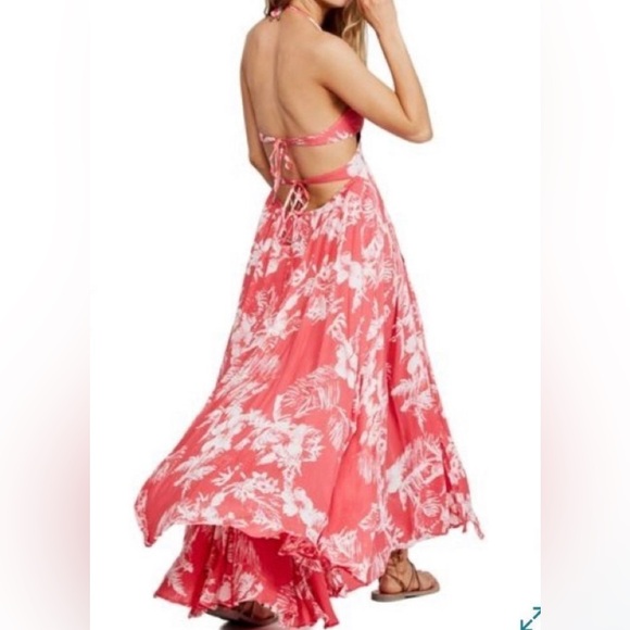 Free People Floral Red Maxi Dress with Slit Size XS - Picture 5 of 15